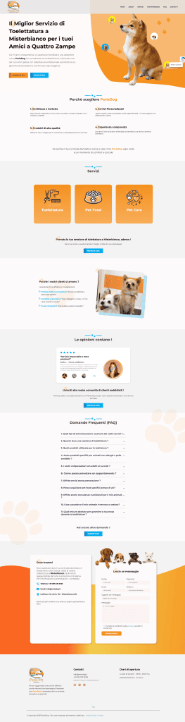 Sito web toelettatura PerlaDog immagine landing page sito perladog.it